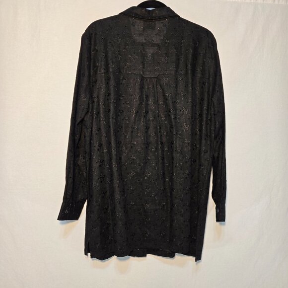 Vintage 20 SOUTH Old Money Boho BLACK Linen Eyelet Tunic Mini Dress Size 1X. - Picture 5 of 16